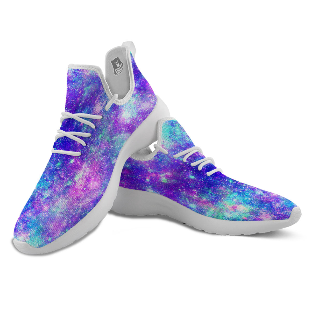 Galaxy Space Purple Turquoise Print White Athletic Shoes-grizzshop