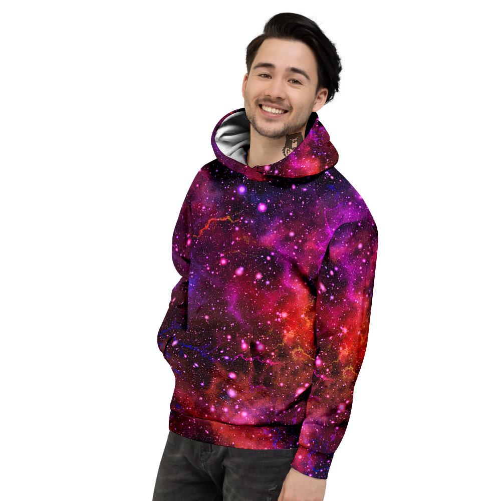 Galaxy Space Red Purple Nebula Print Men's Hoodie-grizzshop