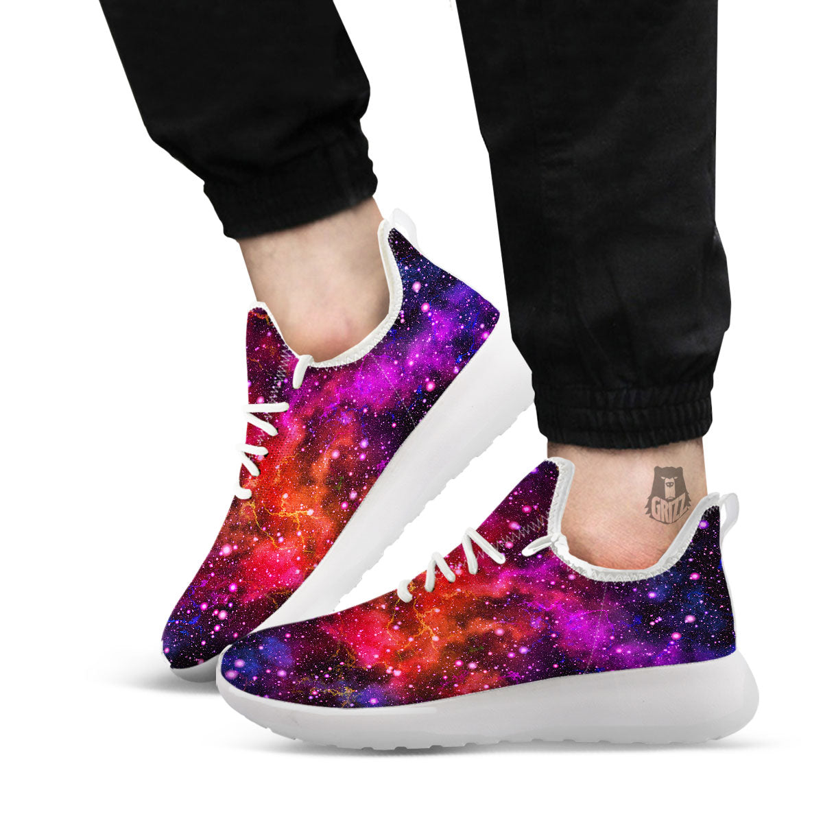 Galaxy Space Red Purple Nebula Print White Athletic Shoes-grizzshop