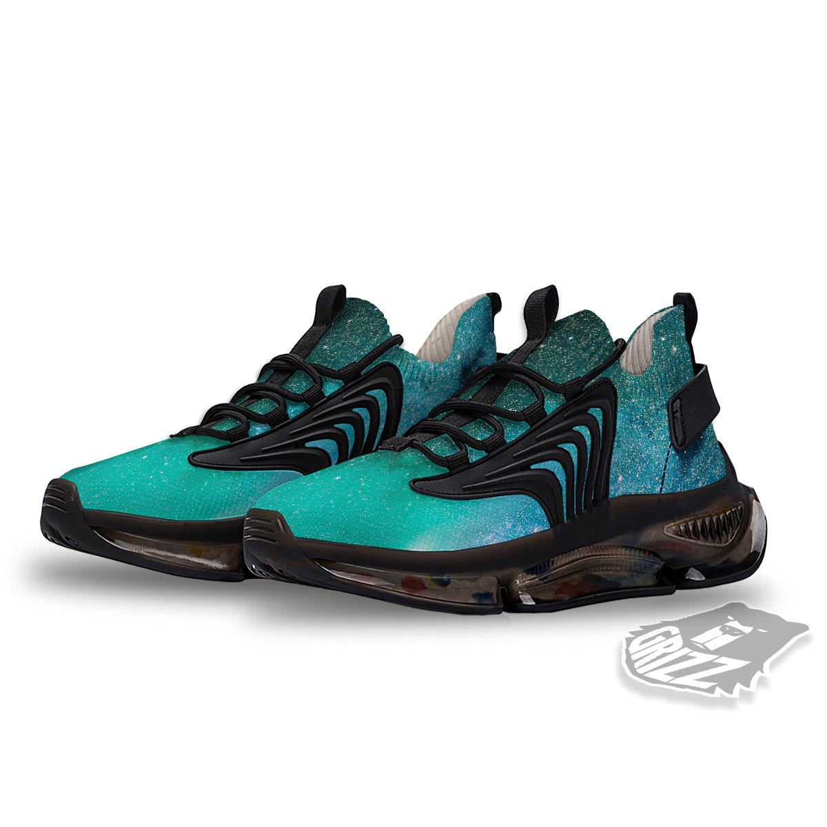 Galaxy Space Teal Stardust Print Black Gym Shoes-grizzshop