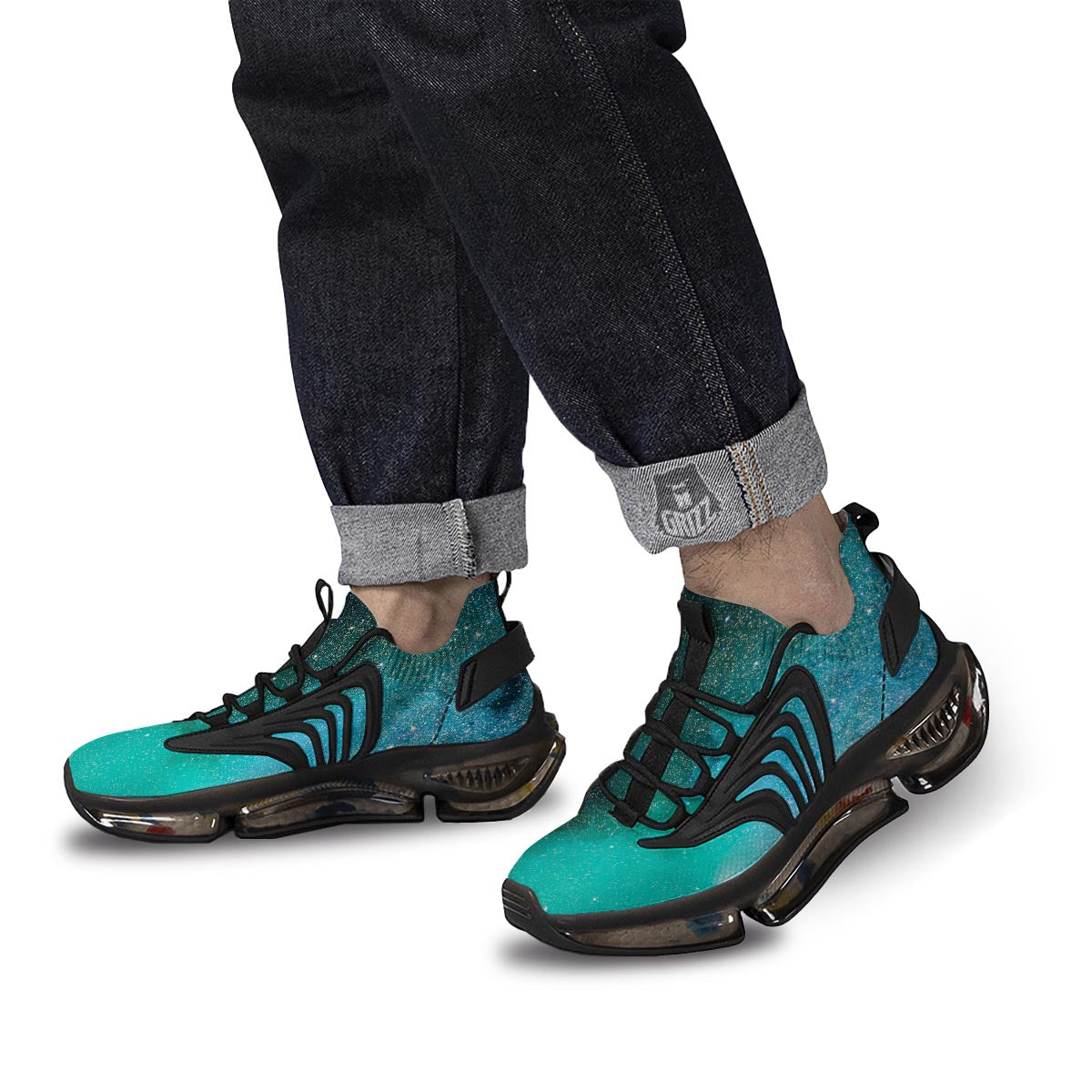 Galaxy Space Teal Stardust Print Black Gym Shoes-grizzshop