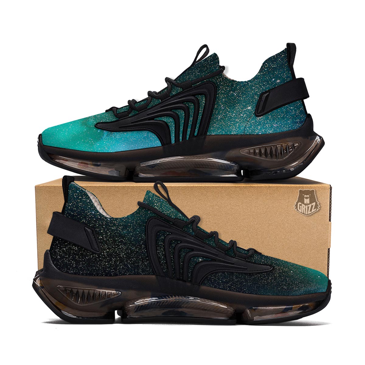 Galaxy Space Teal Stardust Print Black Gym Shoes-grizzshop