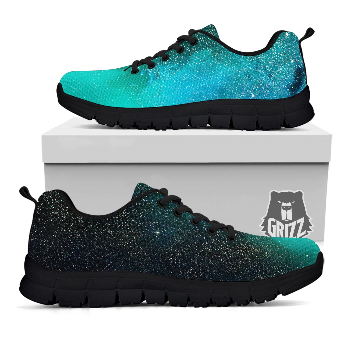 Galaxy Space Teal Stardust Print Black Sneaker-grizzshop