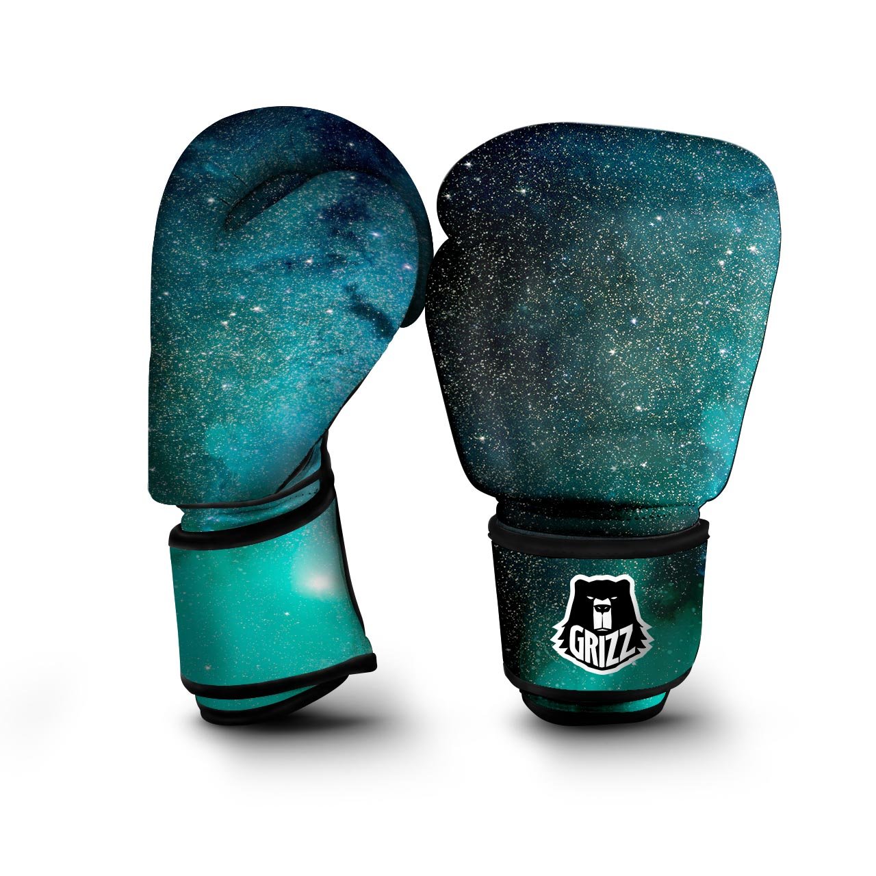 Galaxy Space Teal Stardust Print Boxing Gloves-grizzshop