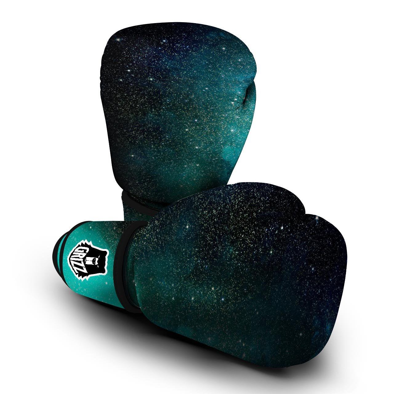 Galaxy Space Teal Stardust Print Boxing Gloves-grizzshop