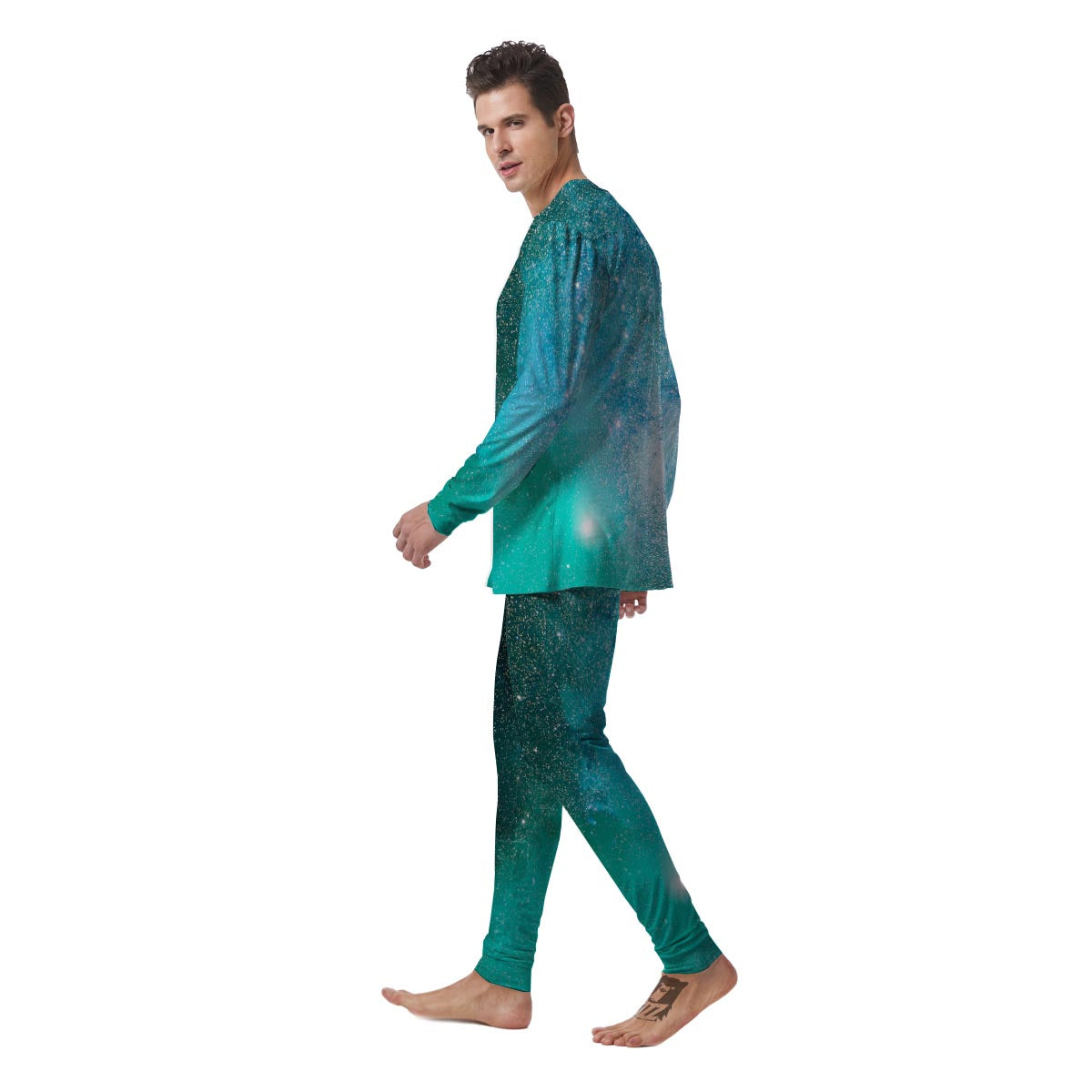 Galaxy Space Teal Stardust Print Men's Pajamas-grizzshop