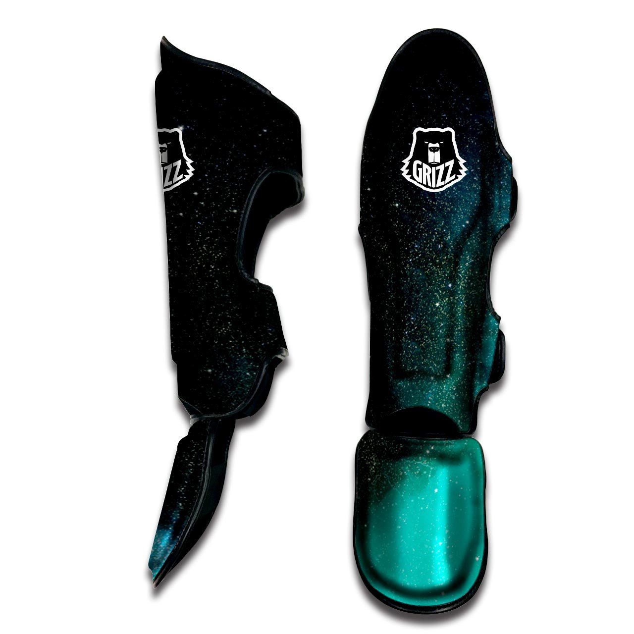 Galaxy Space Teal Stardust Print Muay Thai Shin Guards-grizzshop