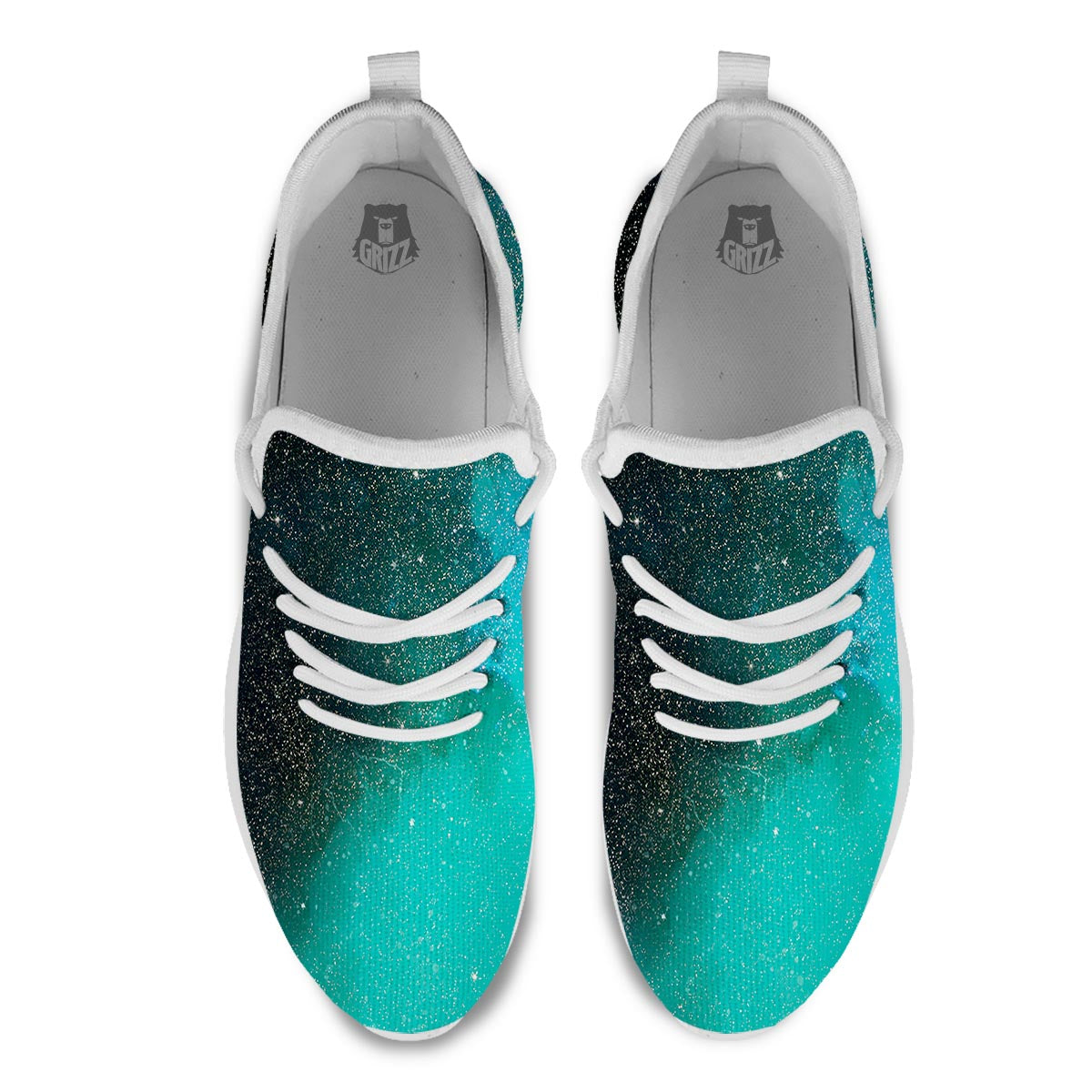 Galaxy Space Teal Stardust Print White Athletic Shoes-grizzshop