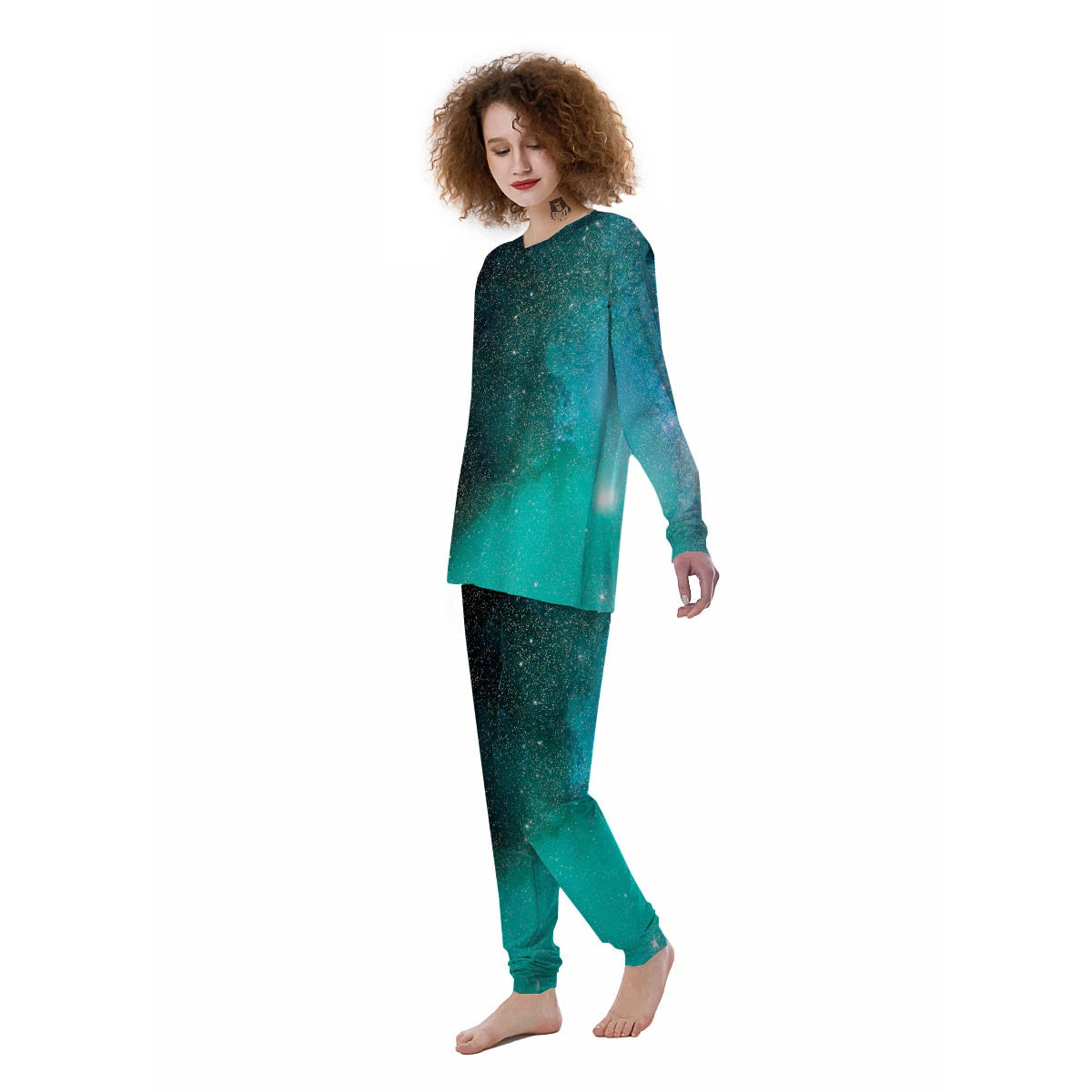 Galaxy Space Teal Stardust Print Women's Pajamas-grizzshop