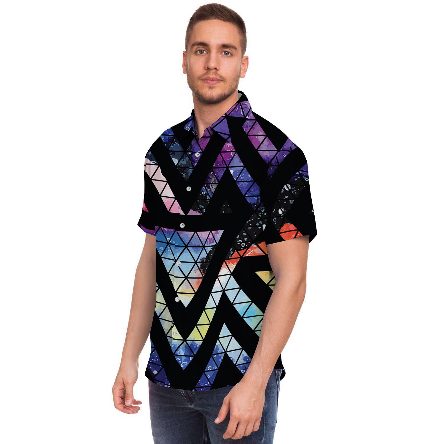 Galaxy Space Triangle Men's Short Sleeve Shirt-grizzshop