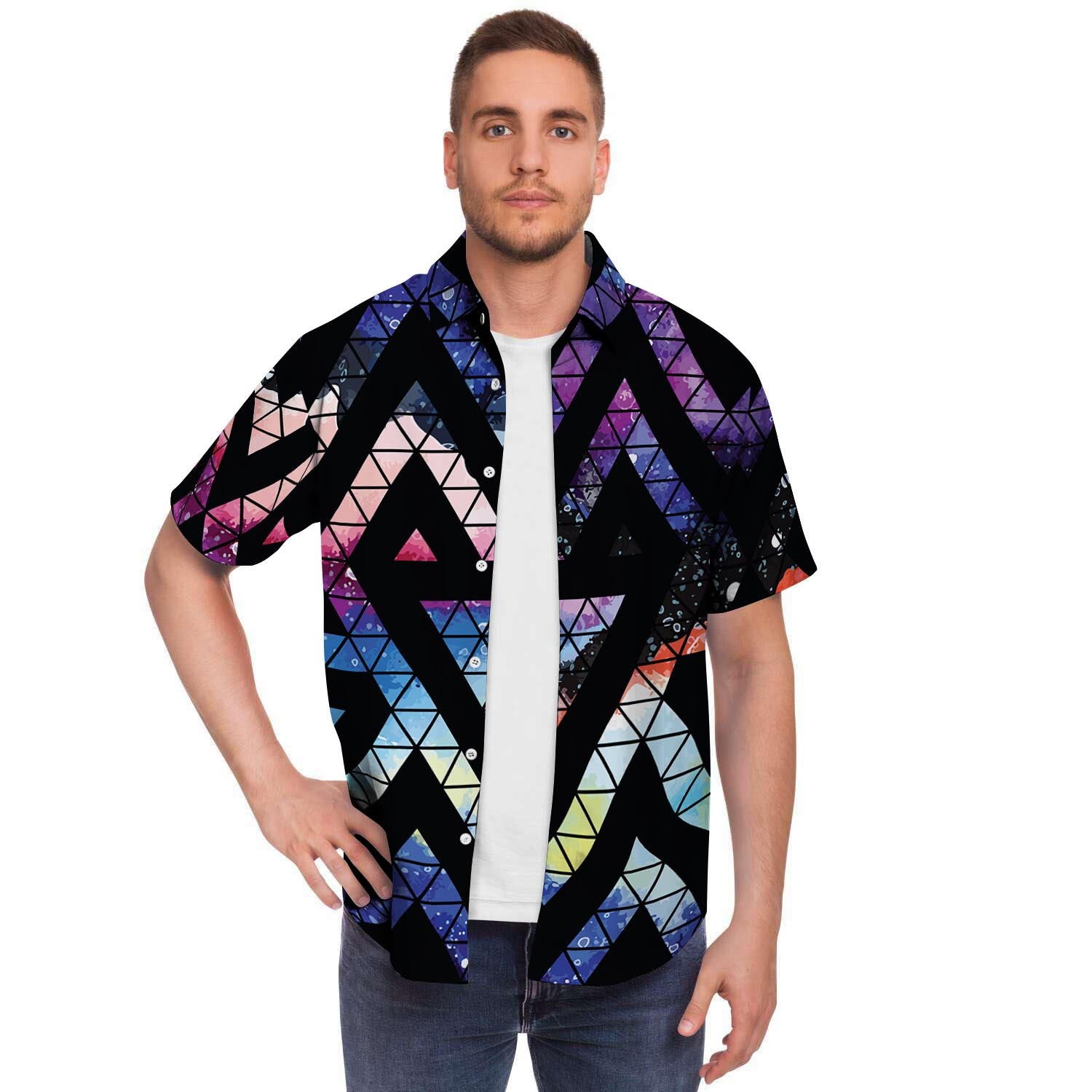Galaxy Space Triangle Men's Short Sleeve Shirt-grizzshop