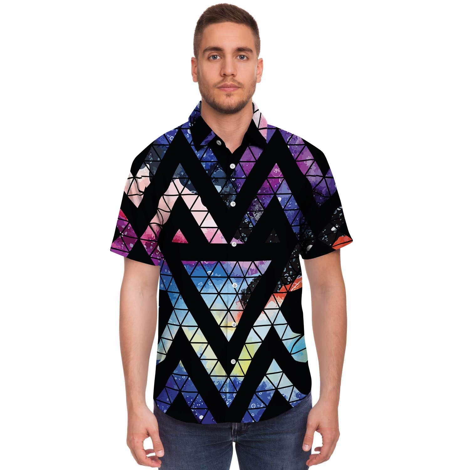 Galaxy Space Triangle Men's Short Sleeve Shirt-grizzshop