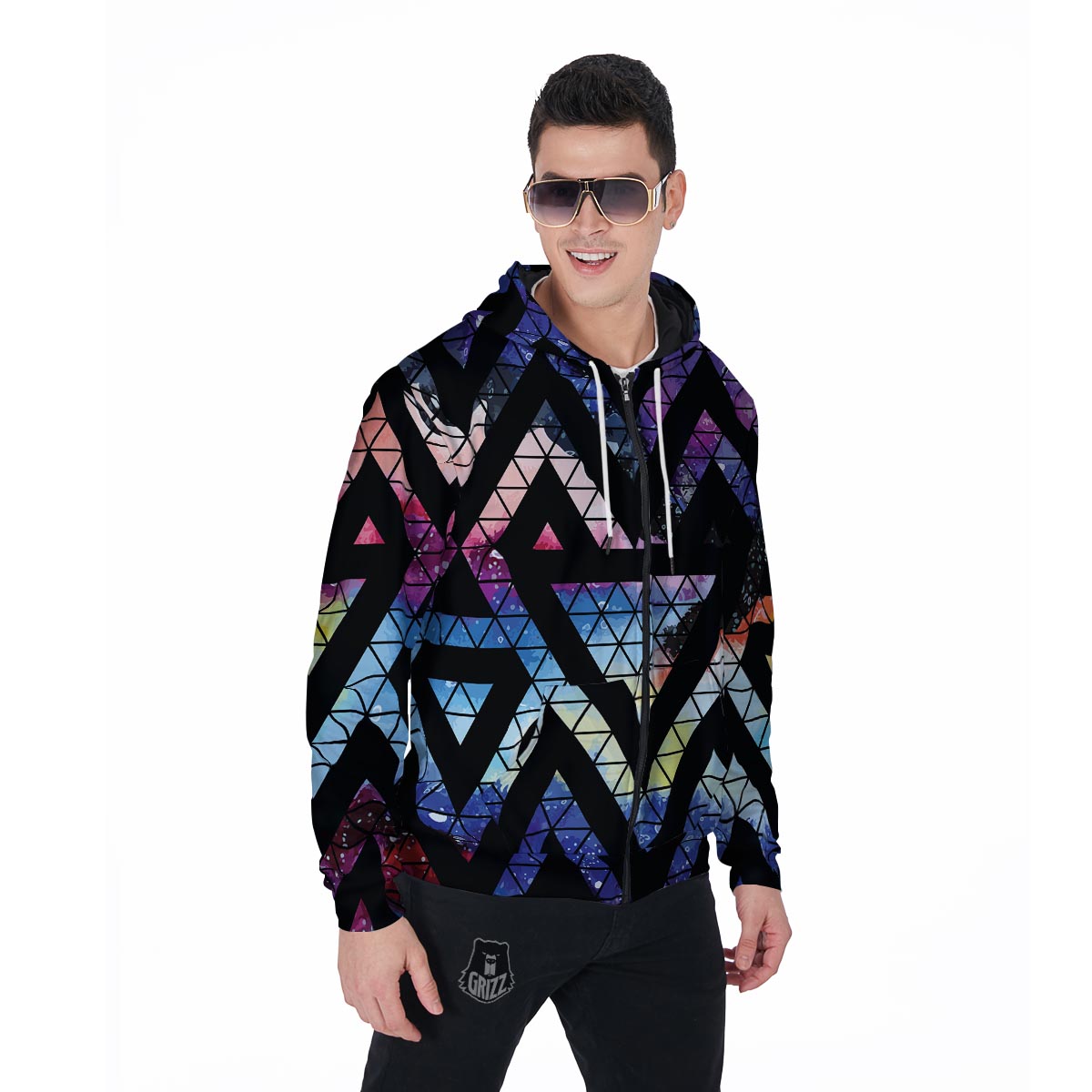 Galaxy Space Triangle Men's Zip Up Hoodie-grizzshop