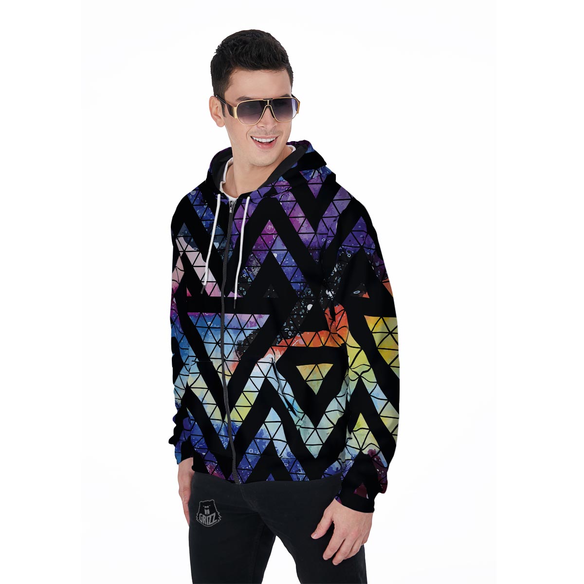 Galaxy Space Triangle Men's Zip Up Hoodie-grizzshop