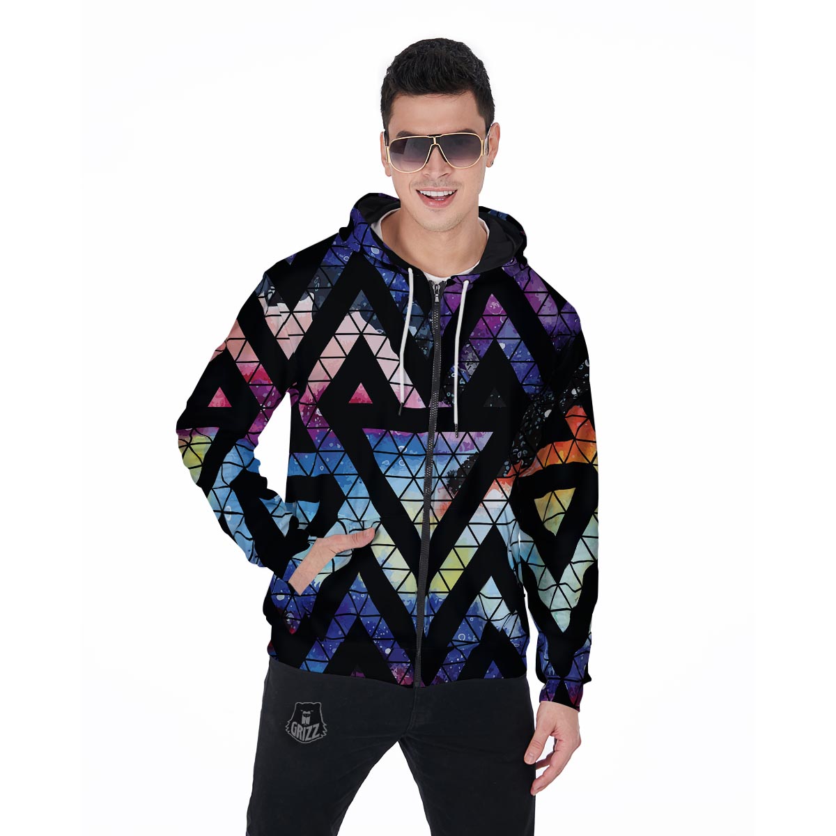 Galaxy Space Triangle Men's Zip Up Hoodie-grizzshop
