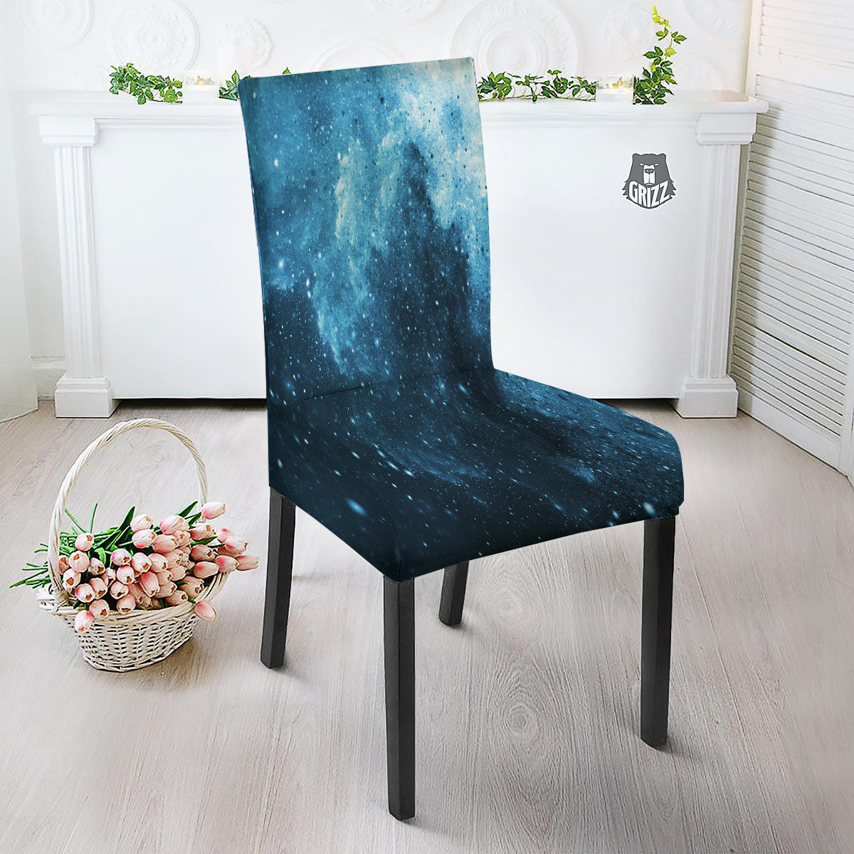Galaxy Space White Cloud Print Dining Chair Slipcover-grizzshop