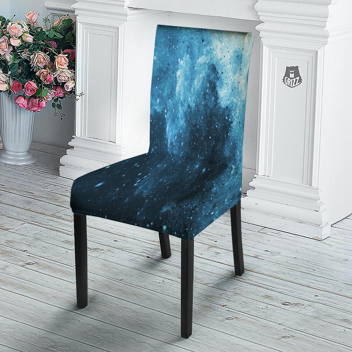 Galaxy Space White Cloud Print Dining Chair Slipcover-grizzshop