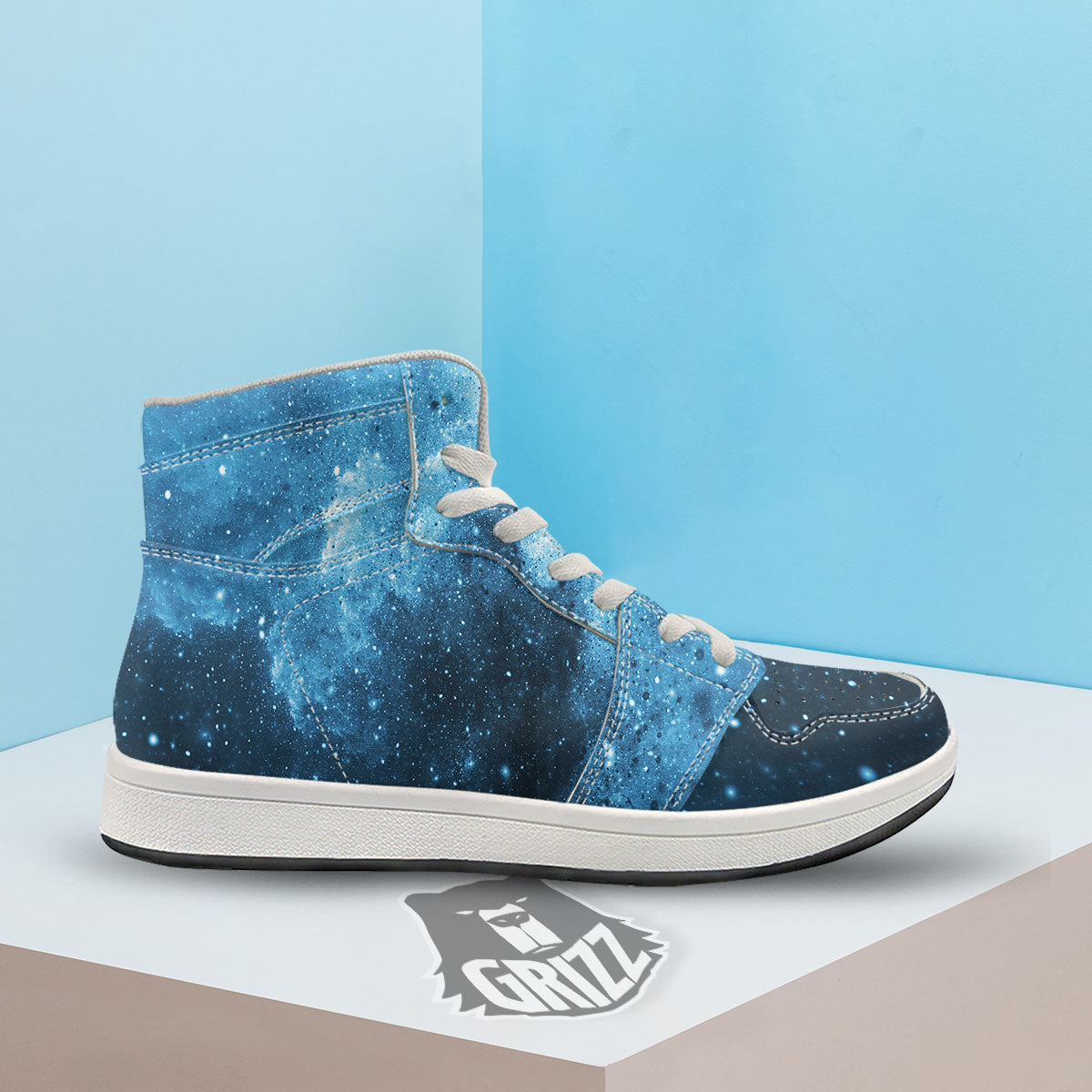 Galaxy Space White Cloud Print High Top Sneakers-grizzshop