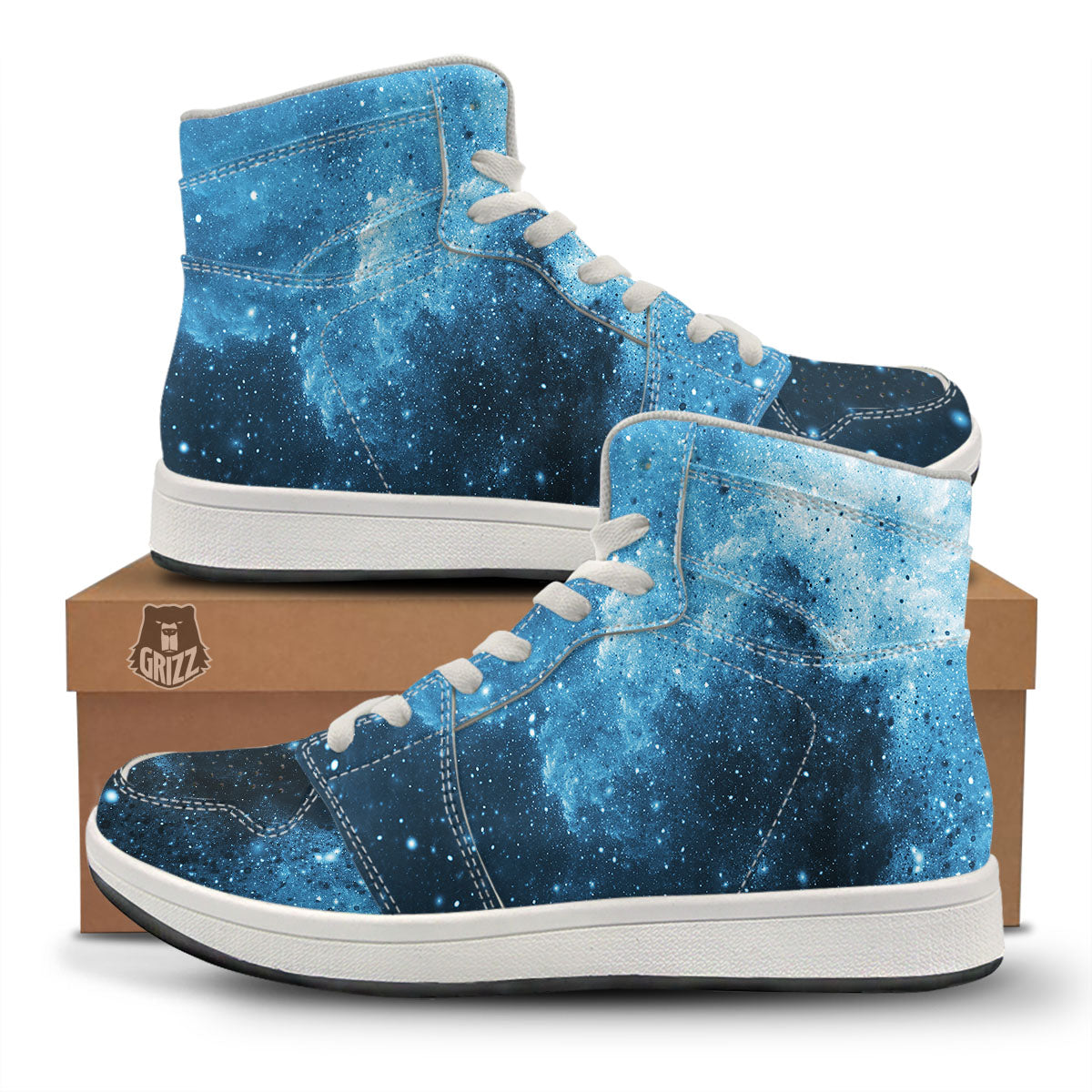 Galaxy Space White Cloud Print High Top Sneakers-grizzshop