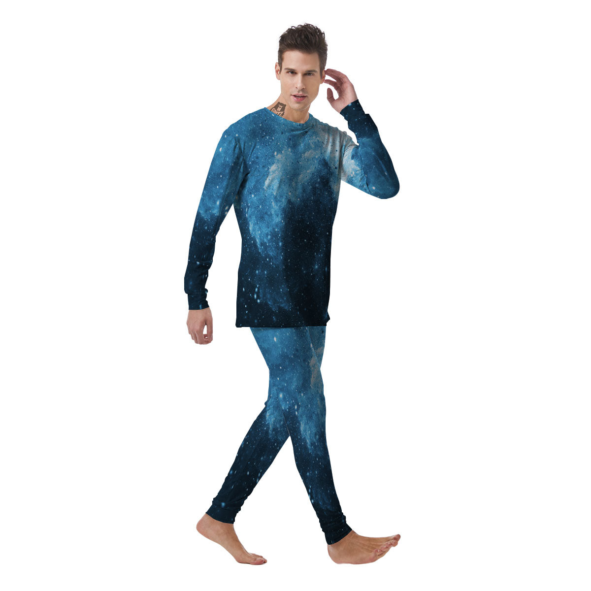 Galaxy Space White Cloud Print Men's Pajamas-grizzshop