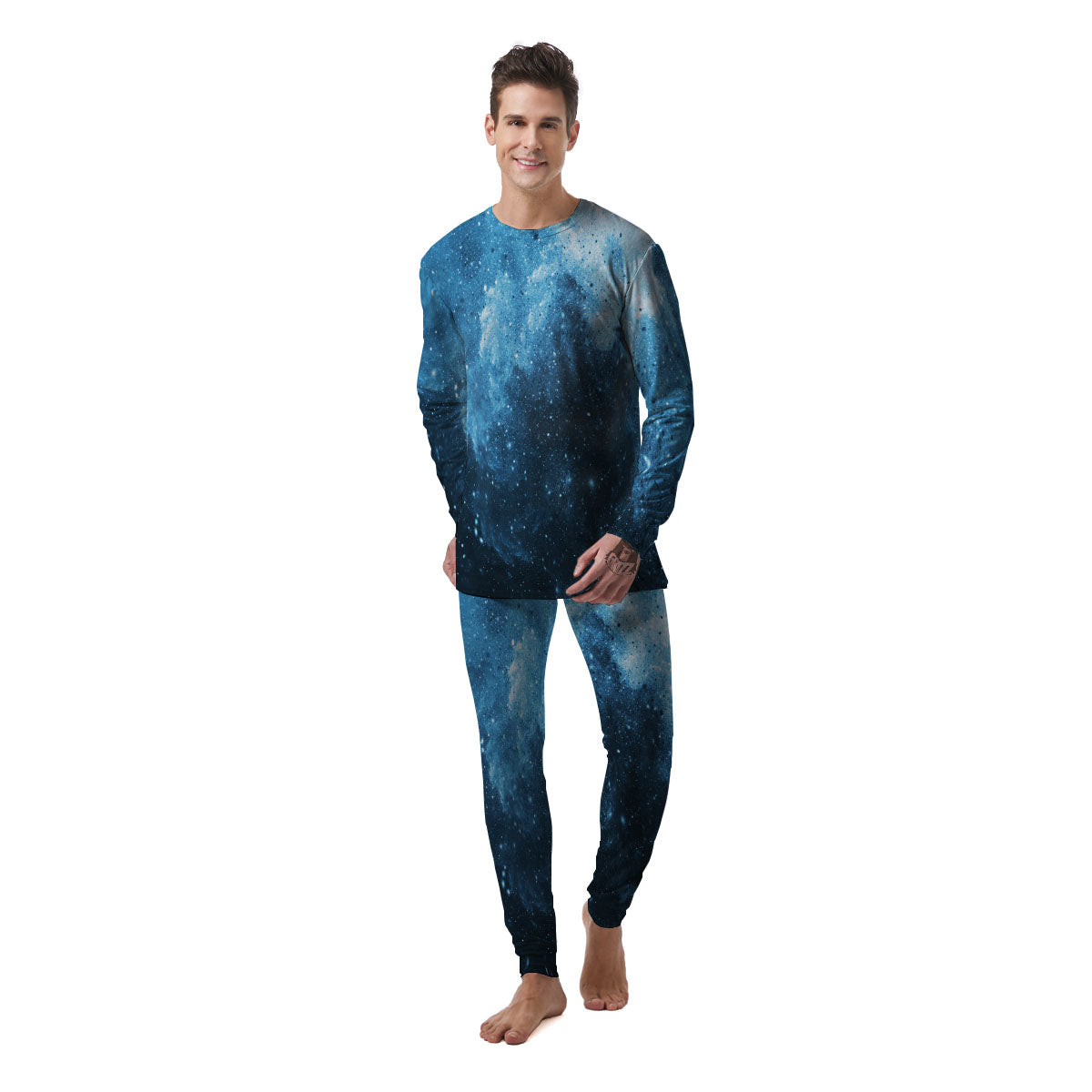 Galaxy Space White Cloud Print Men's Pajamas-grizzshop