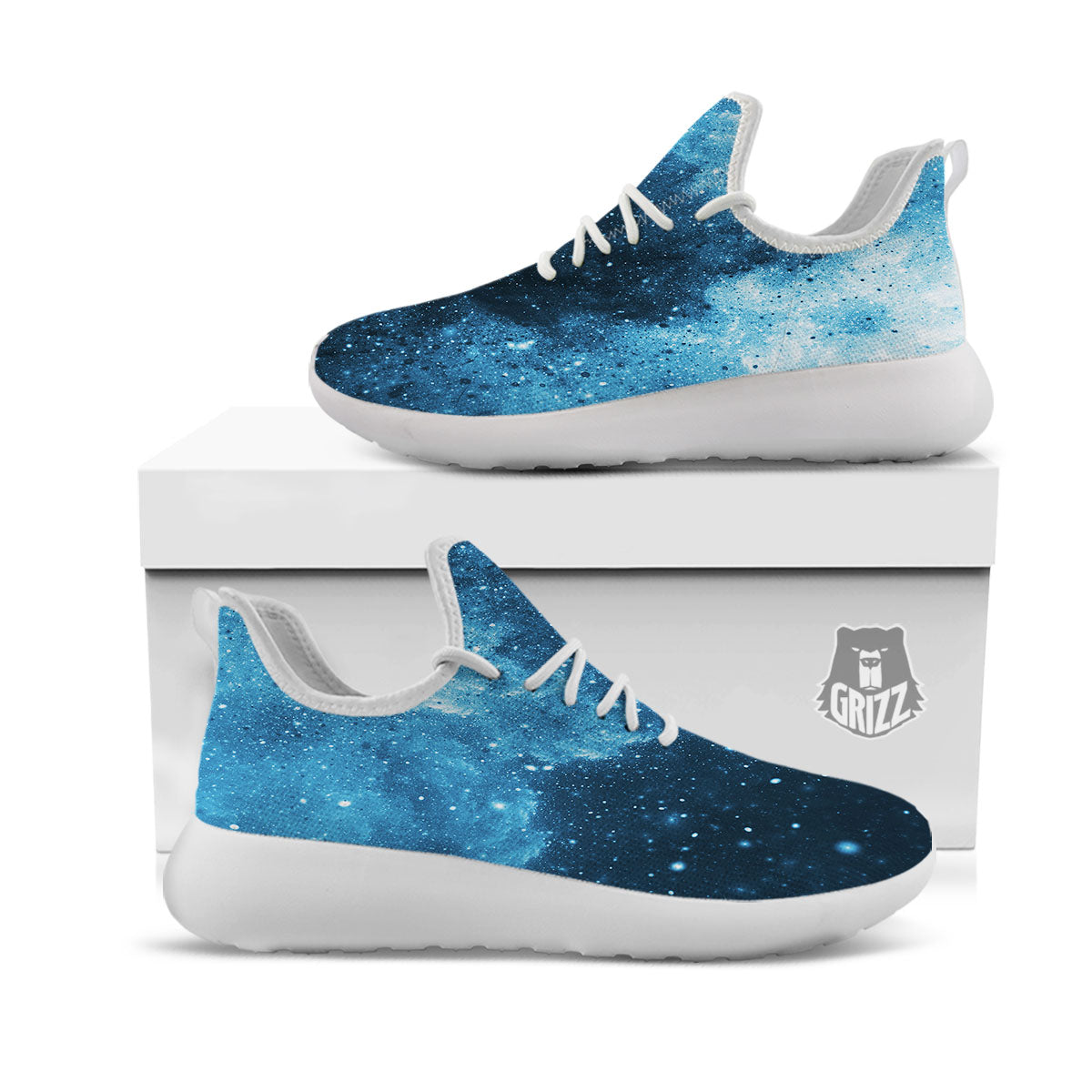 Galaxy Space White Cloud Print White Athletic Shoes-grizzshop