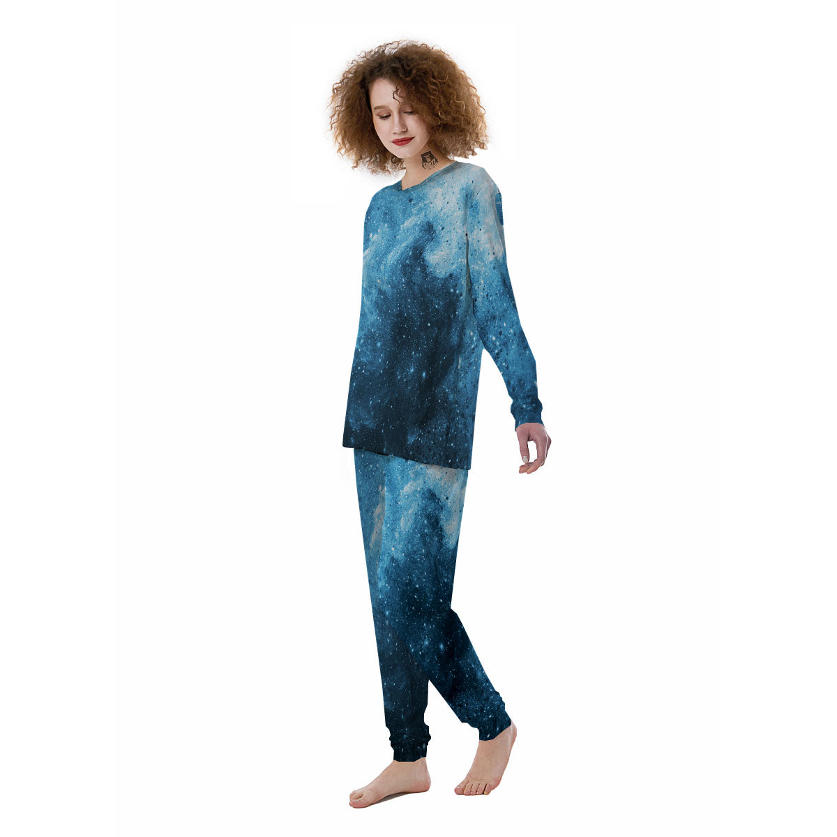 Galaxy Space White Cloud Print Women's Pajamas-grizzshop