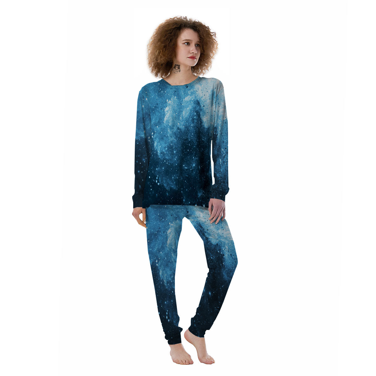 Galaxy Space White Cloud Print Women's Pajamas-grizzshop