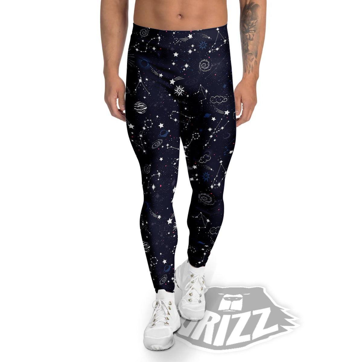 Galaxy Space Zodiac Star Signs Print Men's Leggings-grizzshop