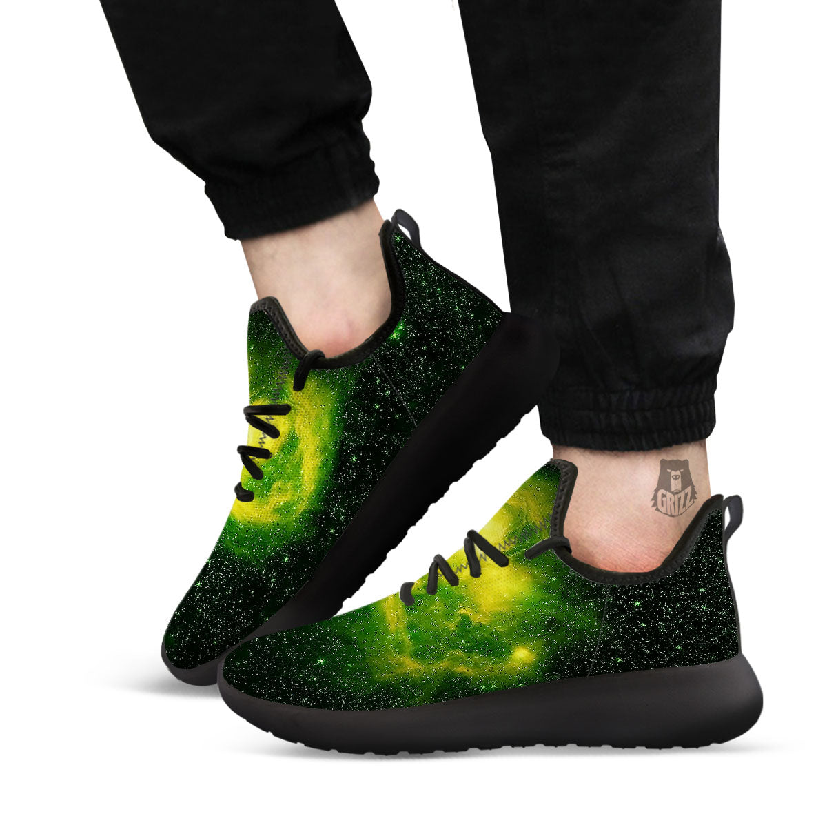 Galaxy Sparkle Green Print Black Athletic Shoes-grizzshop