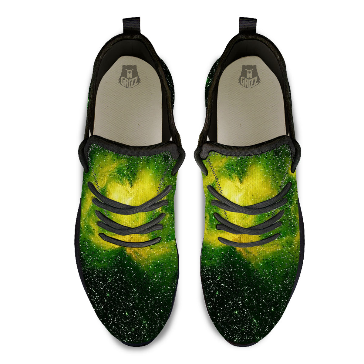 Galaxy Sparkle Green Print Black Athletic Shoes-grizzshop