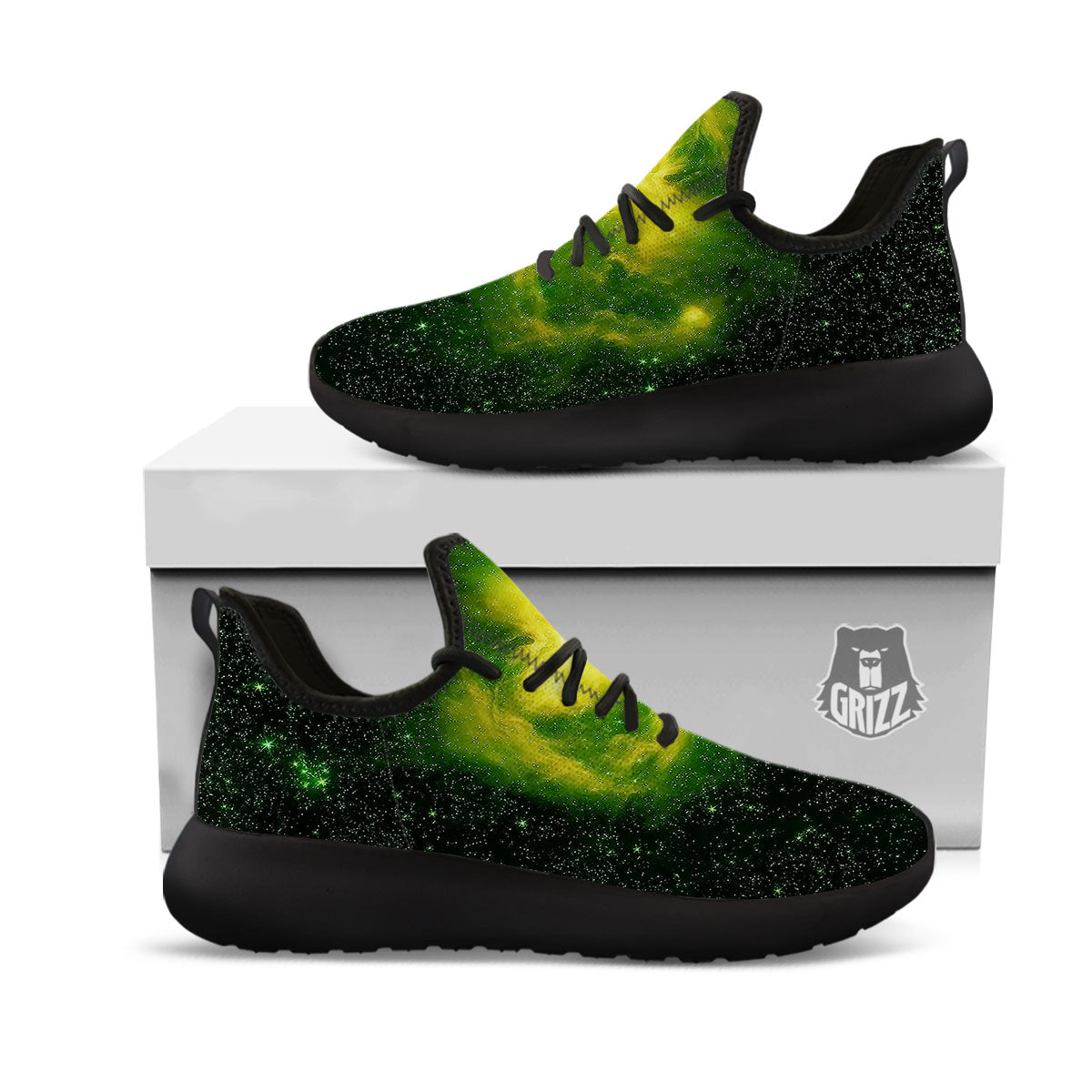 Galaxy Sparkle Green Print Black Athletic Shoes-grizzshop