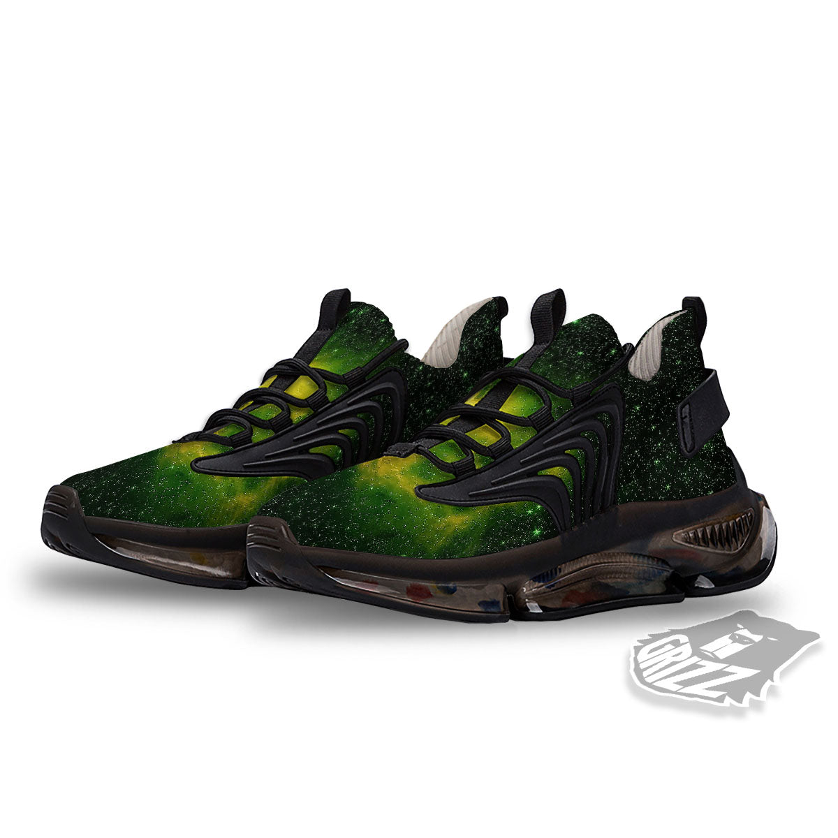 Galaxy Sparkle Green Print Black Gym Shoes-grizzshop