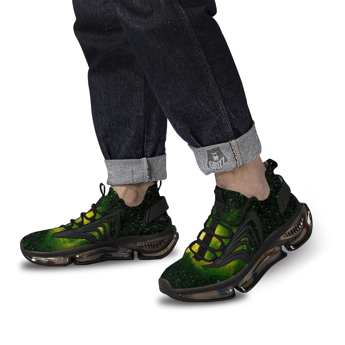 Galaxy Sparkle Green Print Black Gym Shoes-grizzshop