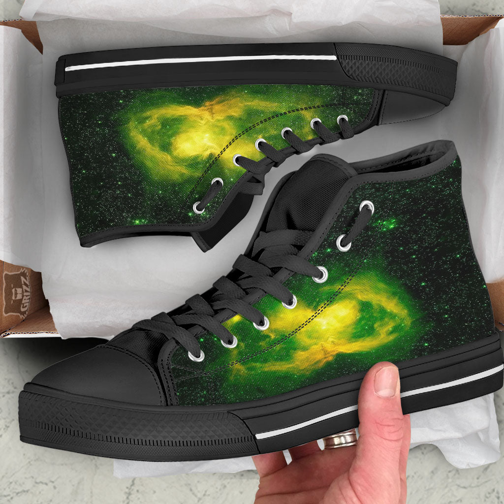 Galaxy Sparkle Green Print Black High Top Shoes-grizzshop