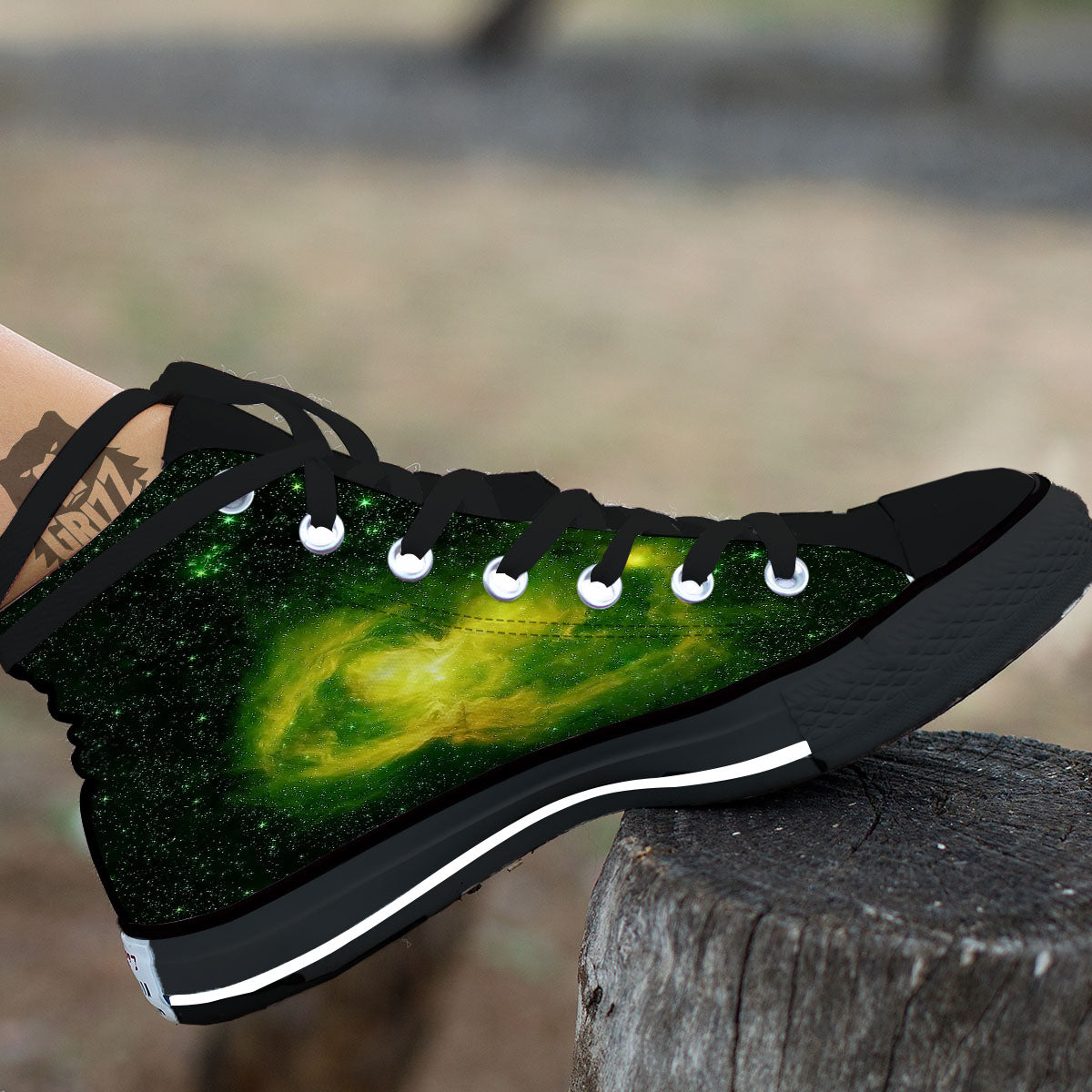 Galaxy Sparkle Green Print Black High Top Shoes-grizzshop