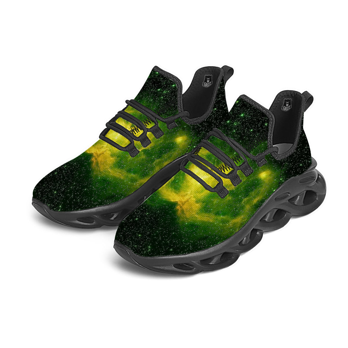 Galaxy Sparkle Green Print Black Running Shoes-grizzshop