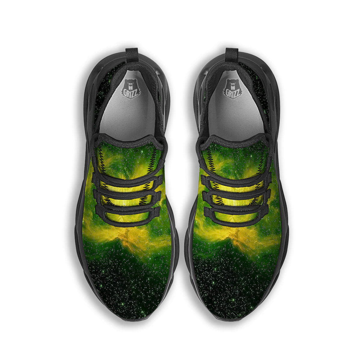 Galaxy Sparkle Green Print Black Running Shoes-grizzshop