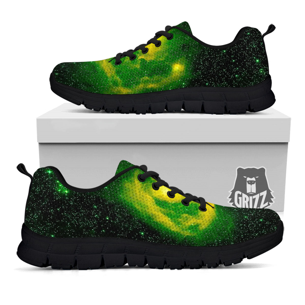 Galaxy Sparkle Green Print Black Sneaker-grizzshop