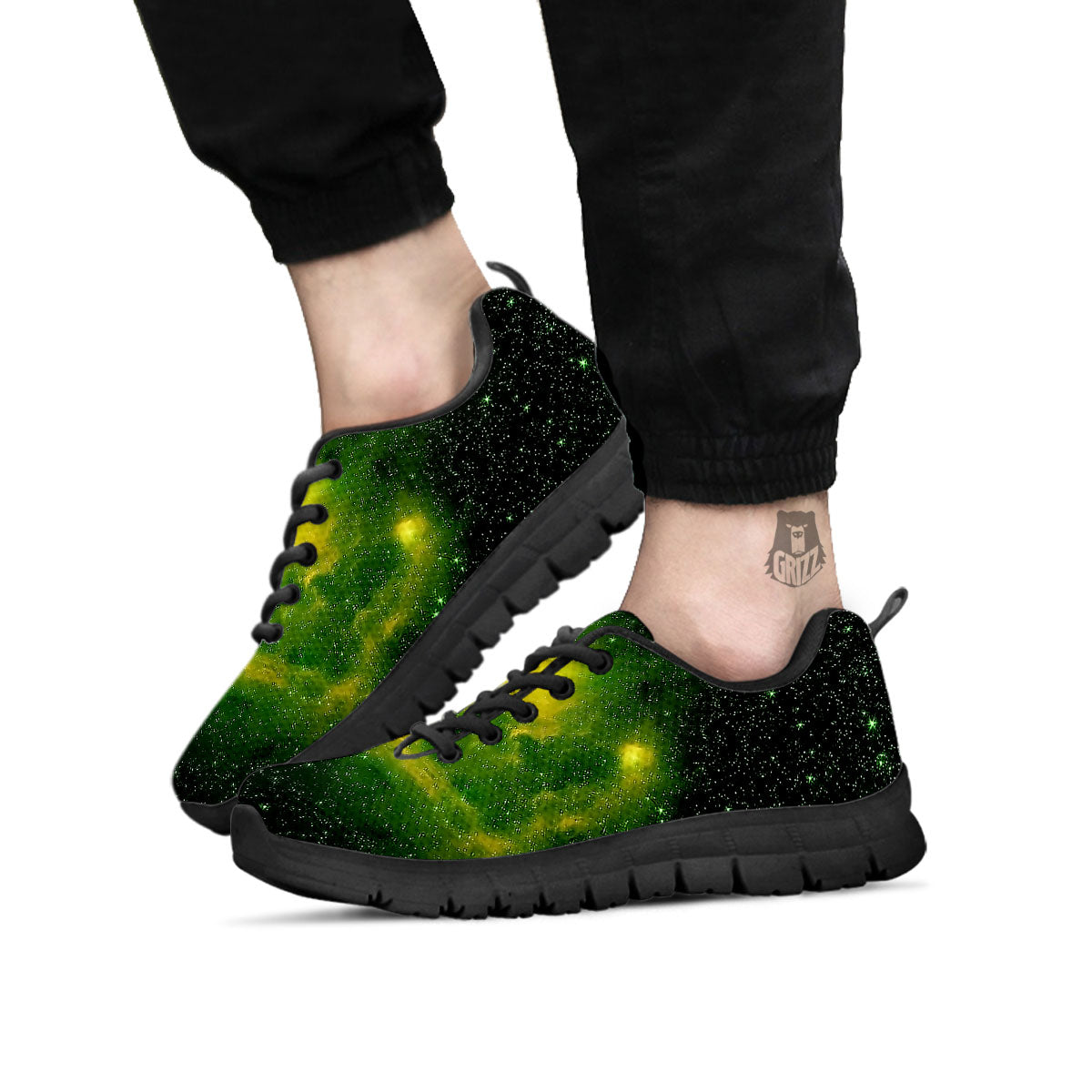 Galaxy Sparkle Green Print Black Sneaker-grizzshop