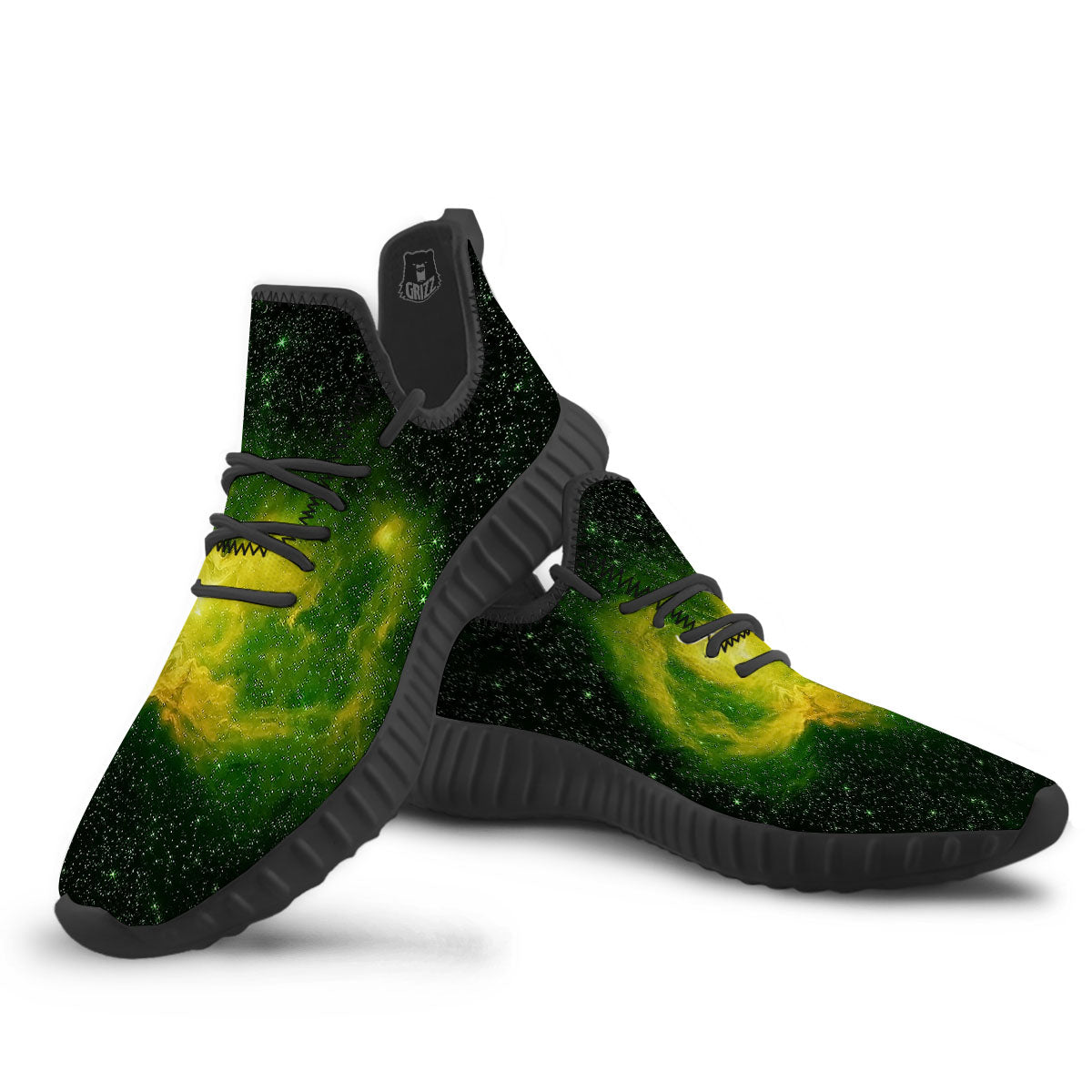 Galaxy Sparkle Green Print Black Walking Shoes-grizzshop