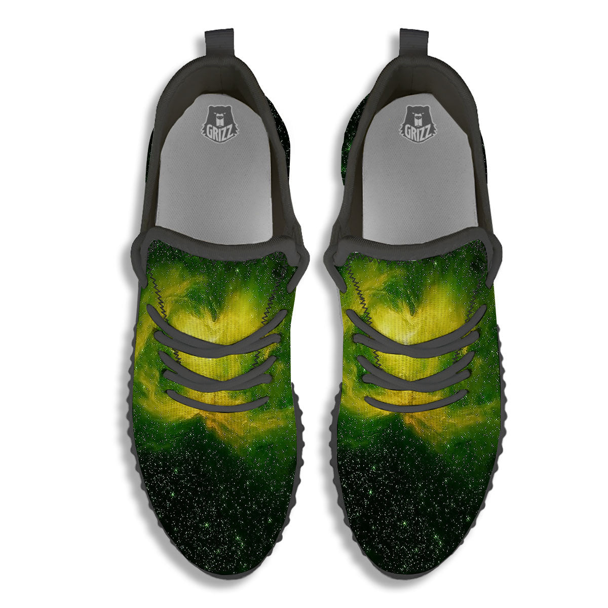 Galaxy Sparkle Green Print Black Walking Shoes-grizzshop