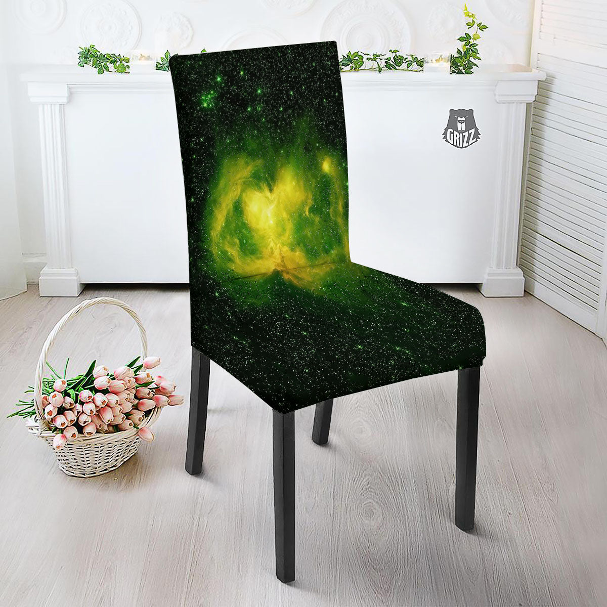 Galaxy Sparkle Green Print Dining Chair Slipcover-grizzshop