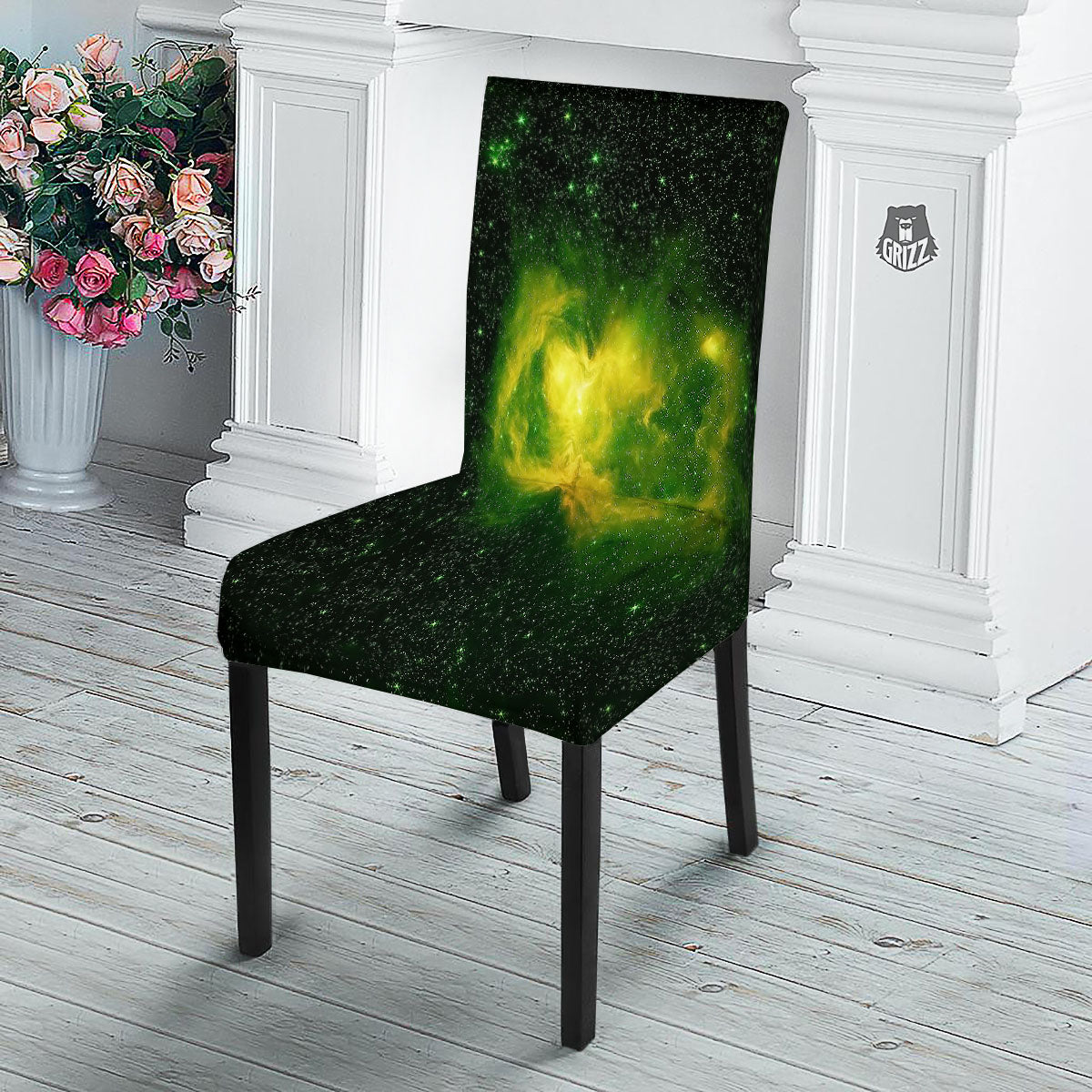 Galaxy Sparkle Green Print Dining Chair Slipcover-grizzshop