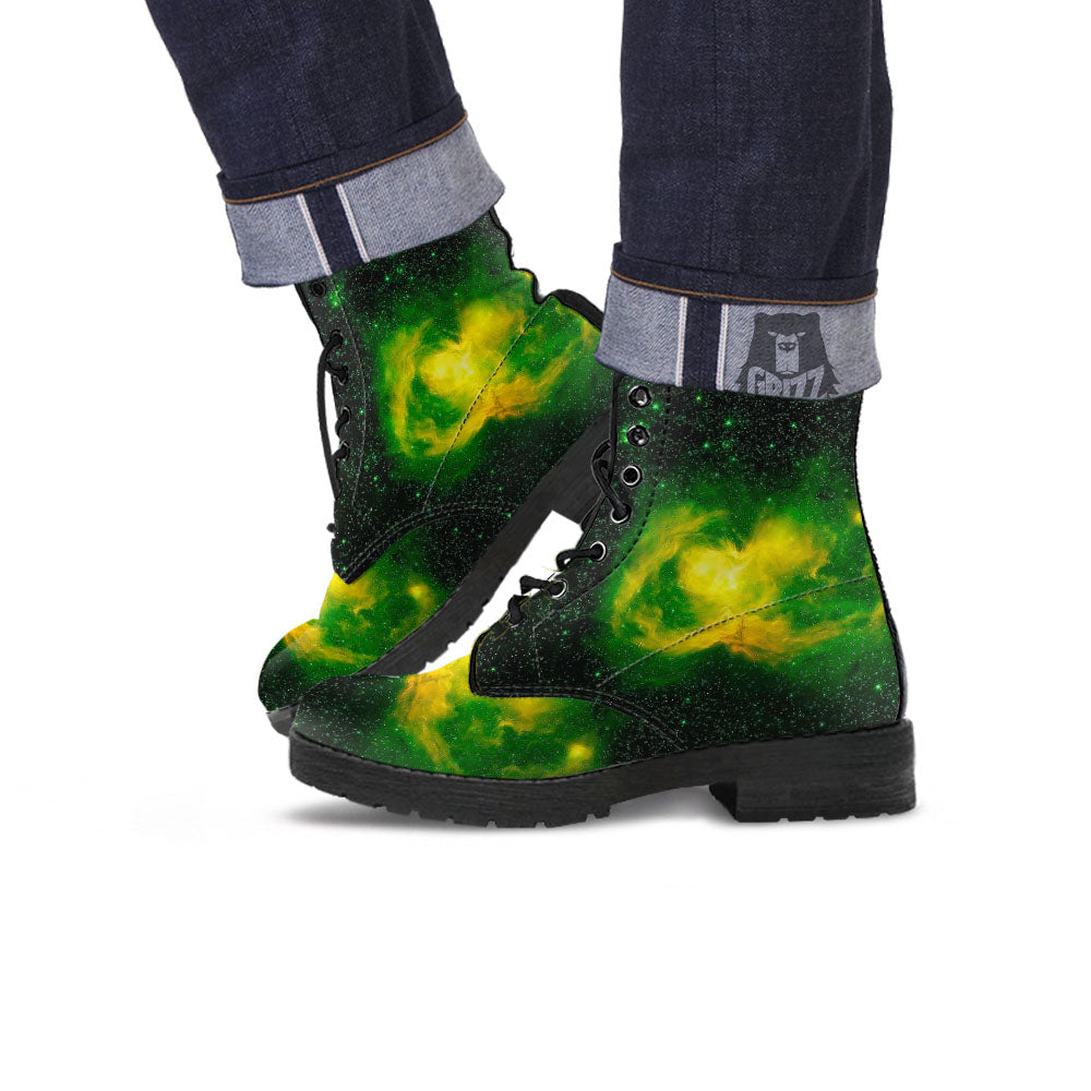 Galaxy Sparkle Green Print Leather Boots-grizzshop