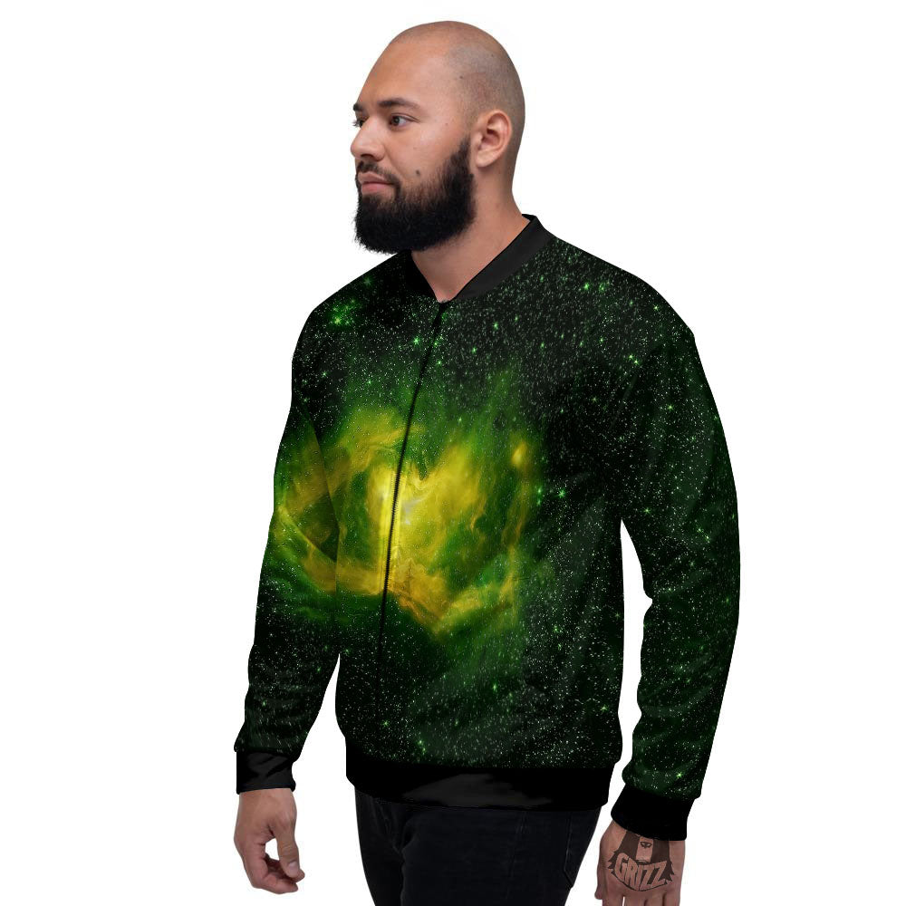 Galaxy Sparkle Green Print Men's Bomber Jacket-grizzshop
