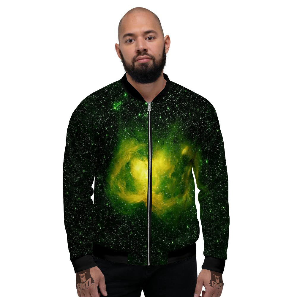 Galaxy Sparkle Green Print Men's Bomber Jacket-grizzshop