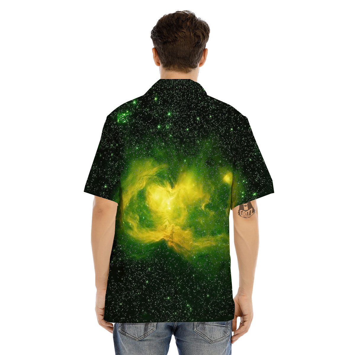 Galaxy Sparkle Green Print Men's Hawaiian Shirt-grizzshop