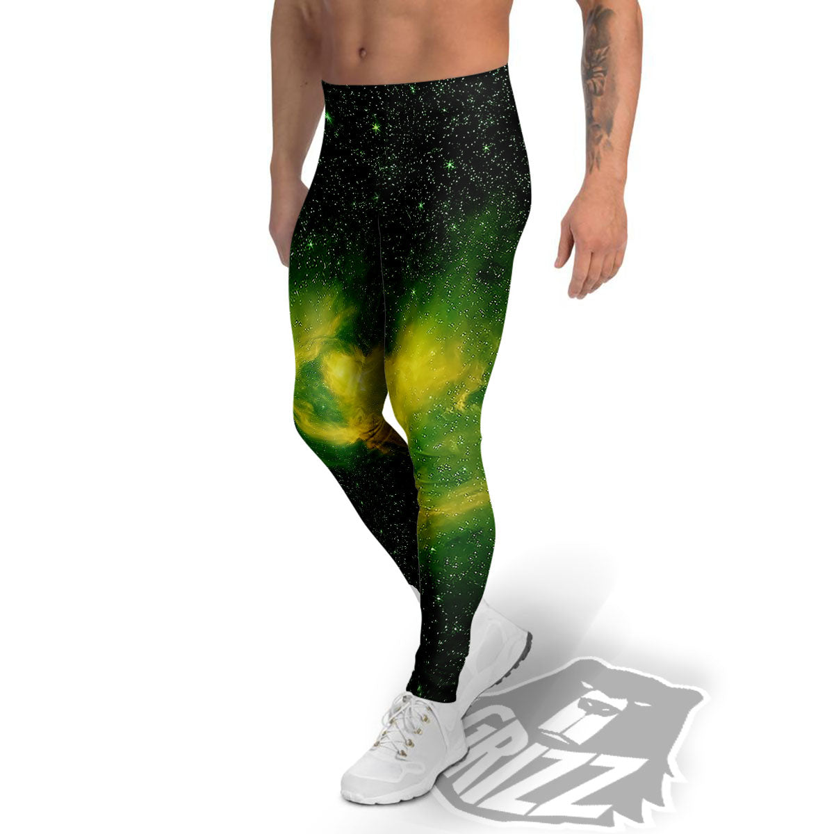 Galaxy Sparkle Green Print Men's Leggings-grizzshop