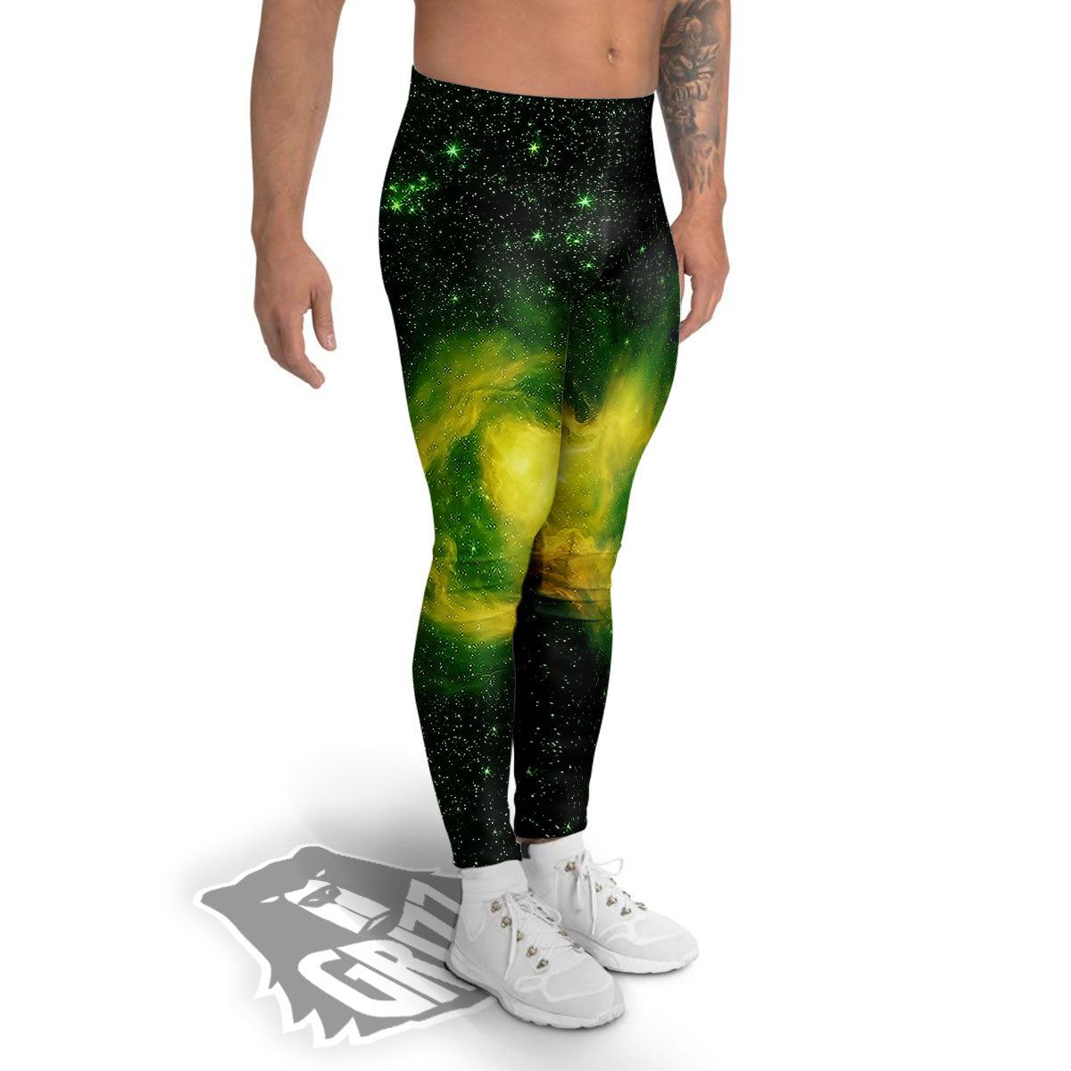 Galaxy Sparkle Green Print Men's Leggings-grizzshop